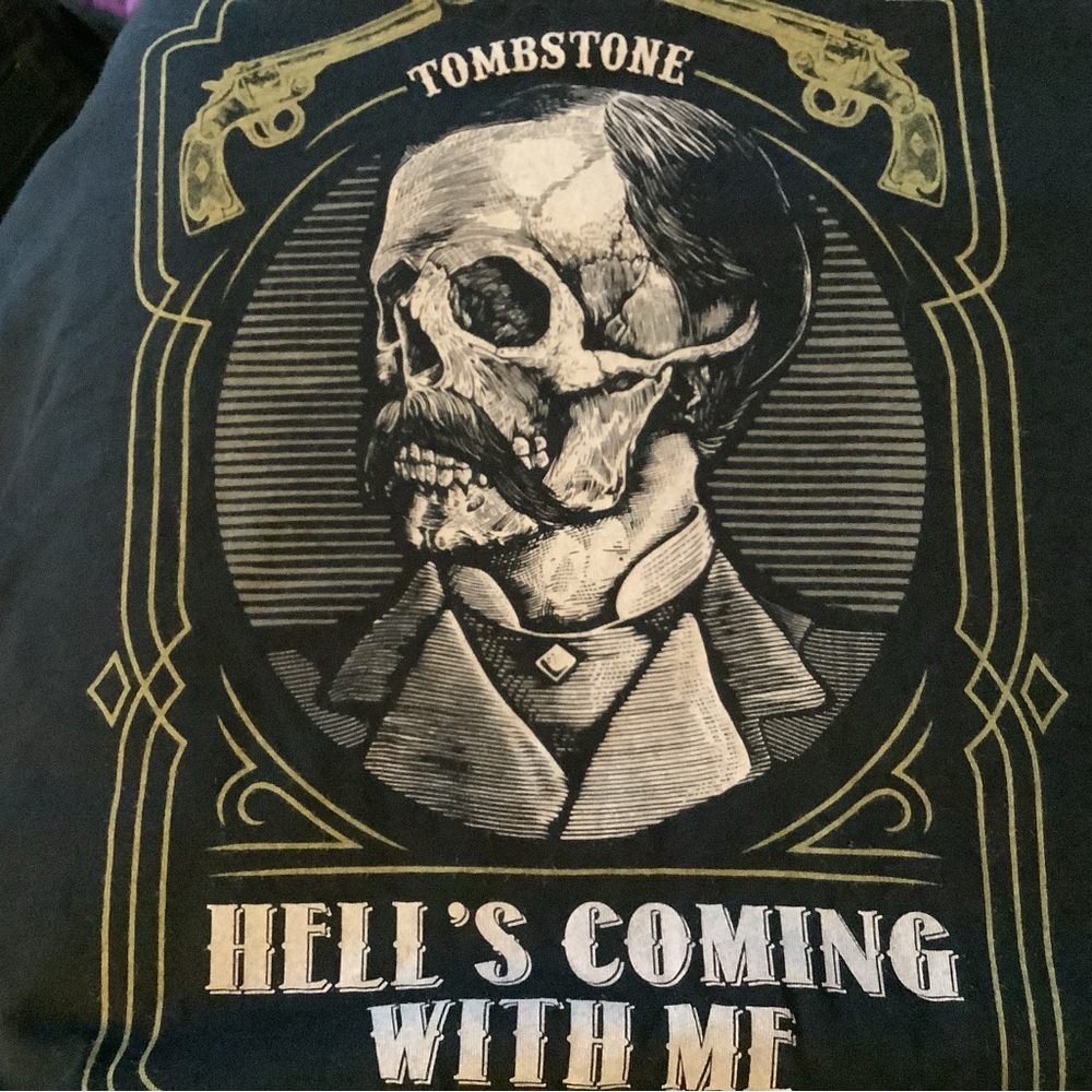Tombstone Black Graphic T-Shirt ‘Hell's Coming With Me 1929’’ NEW